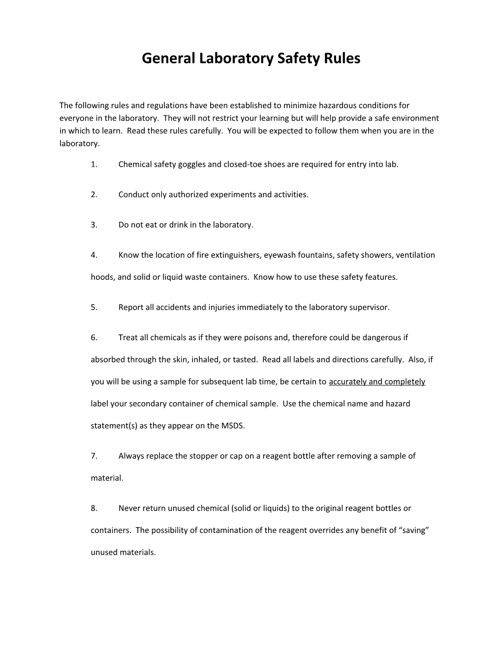 General Laboratory Safety Rules