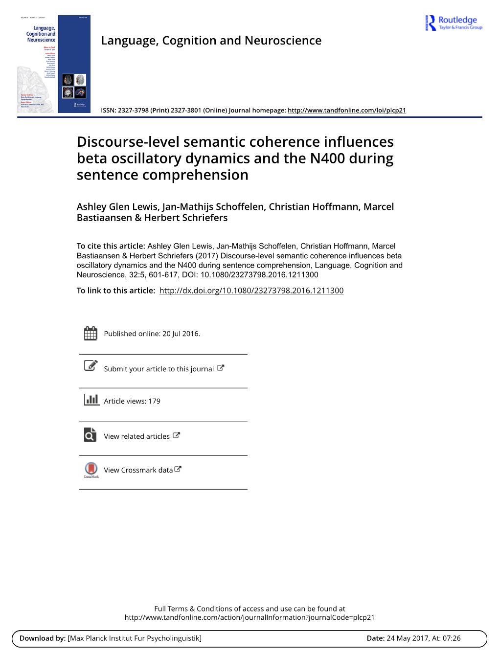 Discourse-Level Semantic Coherence Influences Beta Oscillatory Dynamics and the N400 During Sentence Comprehension