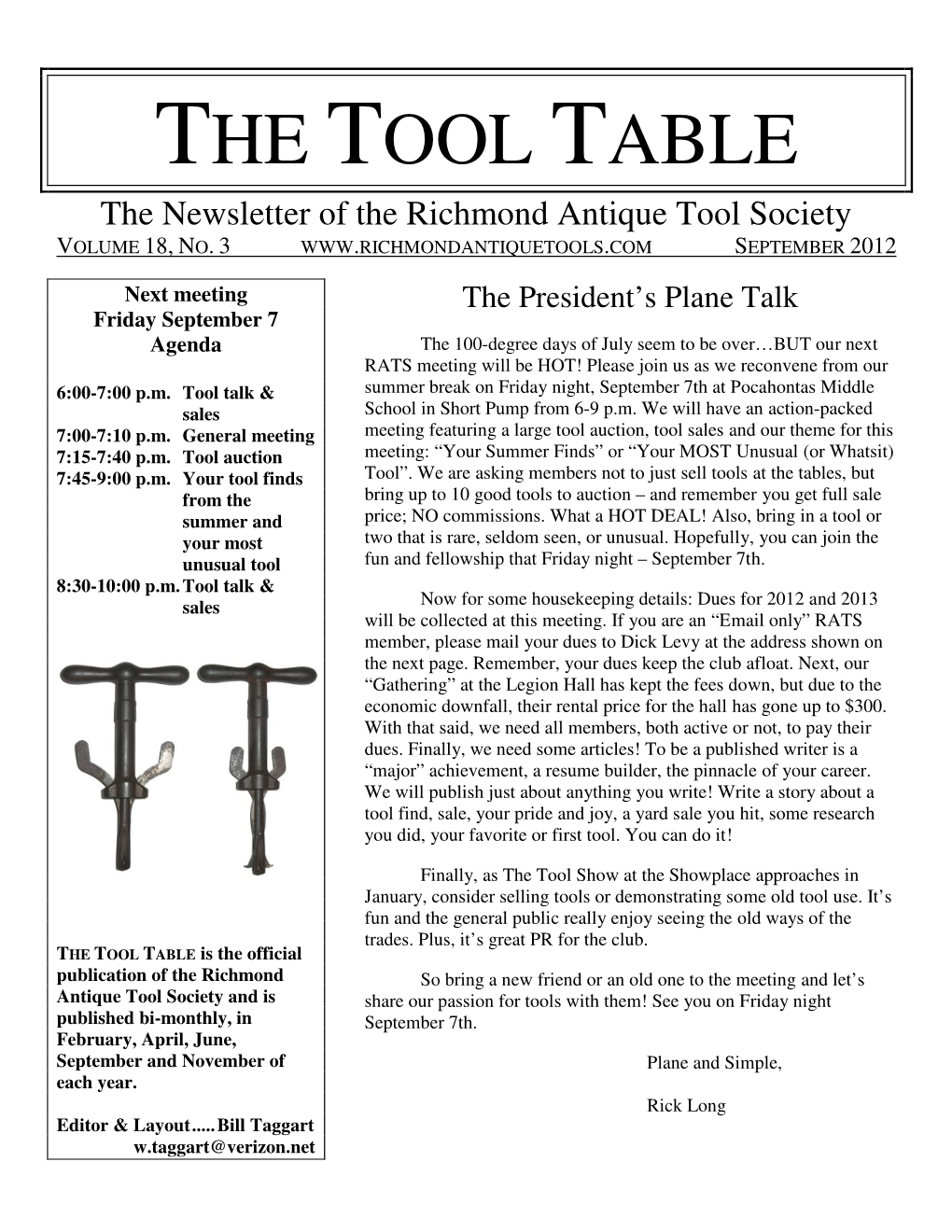 THE TOOL TABLE the Newsletter of the Richmond Antique Tool Society VOLUME 18, NO