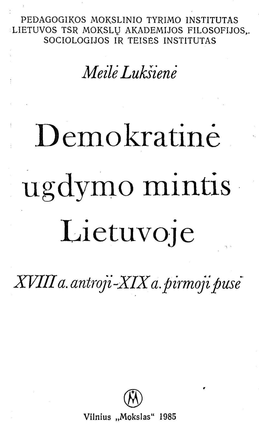 Demokratinė Ugdymo Mintis Lietuvoje