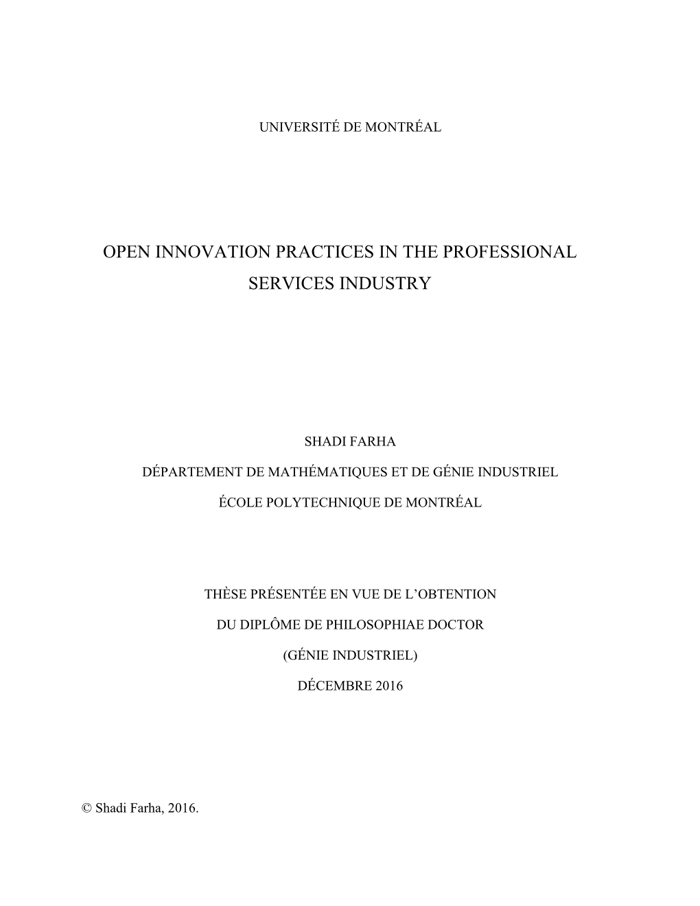 Open Innovation Practices in the Professional Services Industry