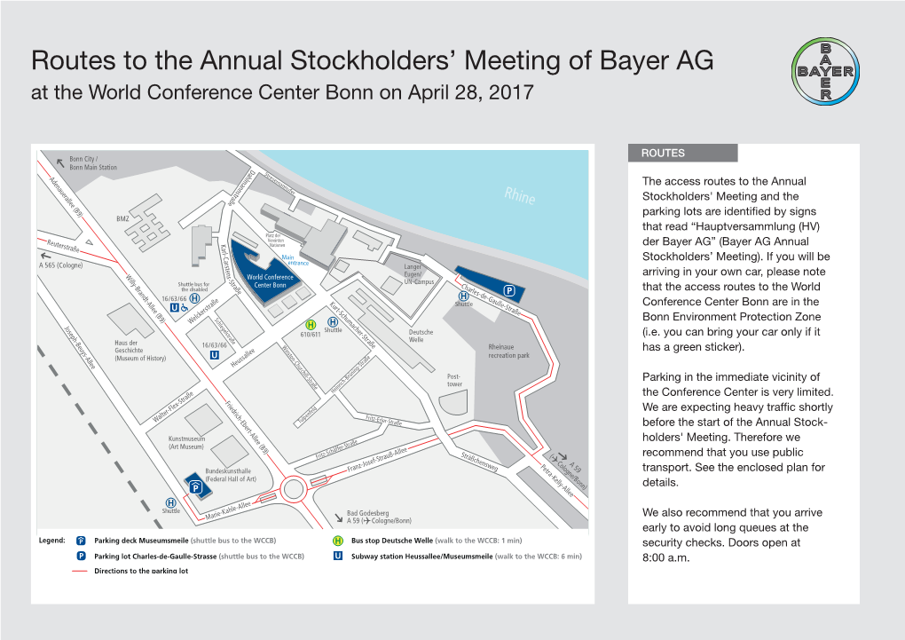 Routes to the Annual Stockholders' Meeting of Bayer AG at the World