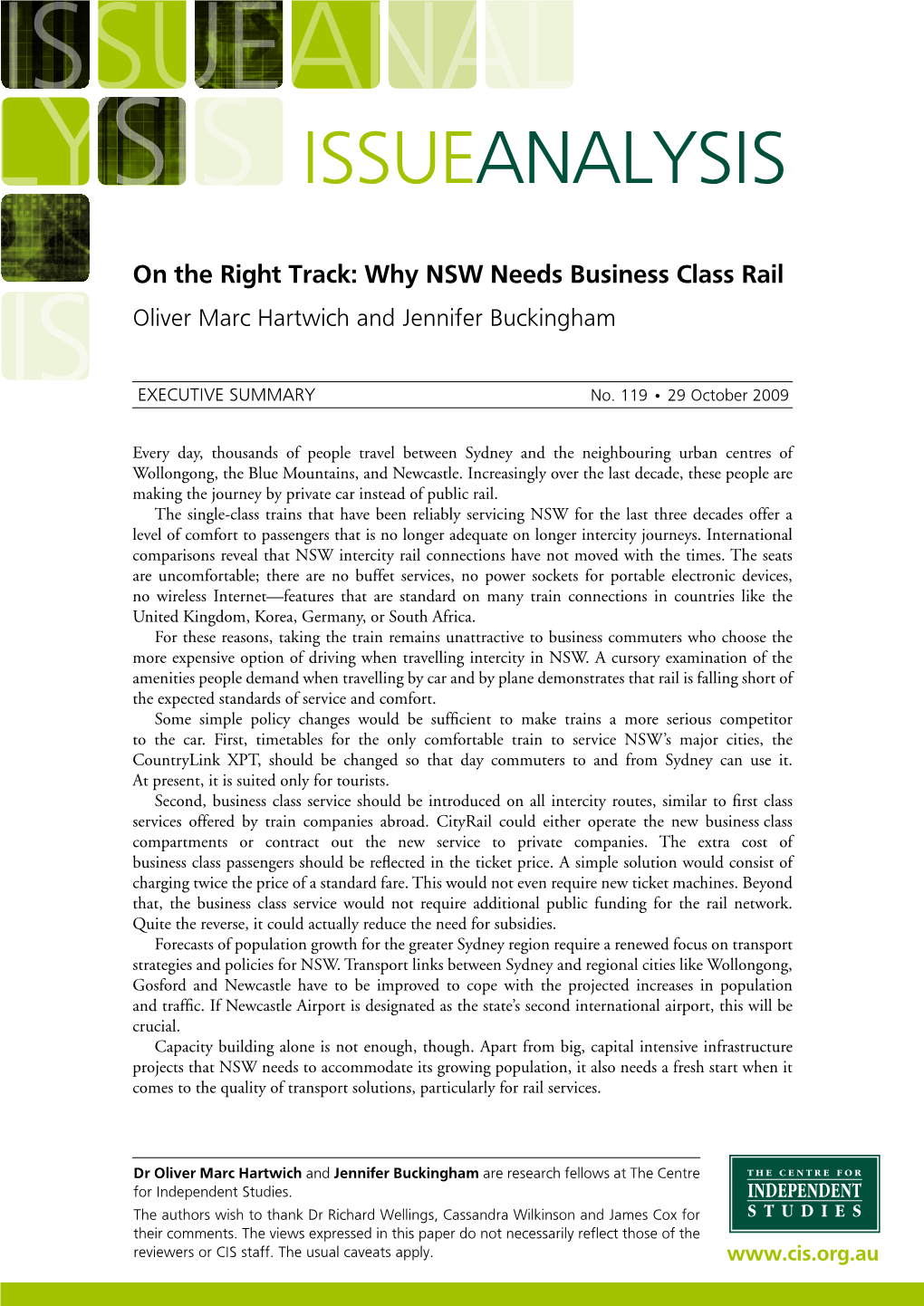 Why NSW Needs Business Class Rail Oliver Marc Hartwich and Jennifer Buckingham
