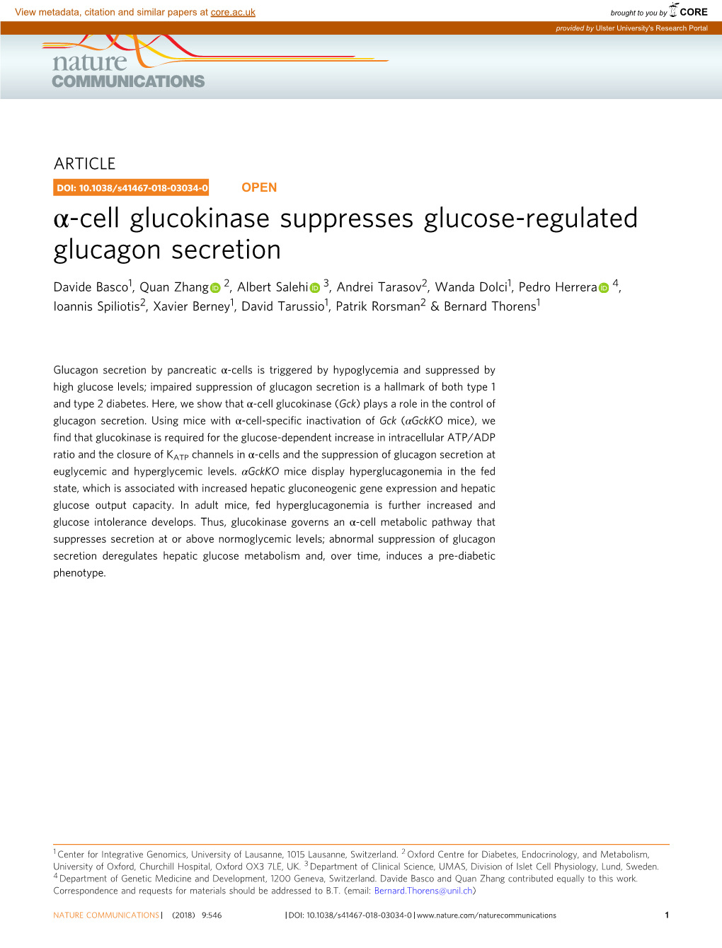 Î±-Cell Glucokinase Suppresses Glucose-Regulated Glucagon Secretion