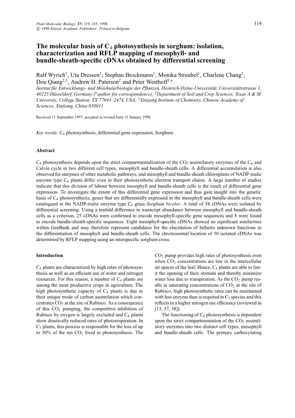 The Molecular Basis of C4 Photosynthesis in Sorghum