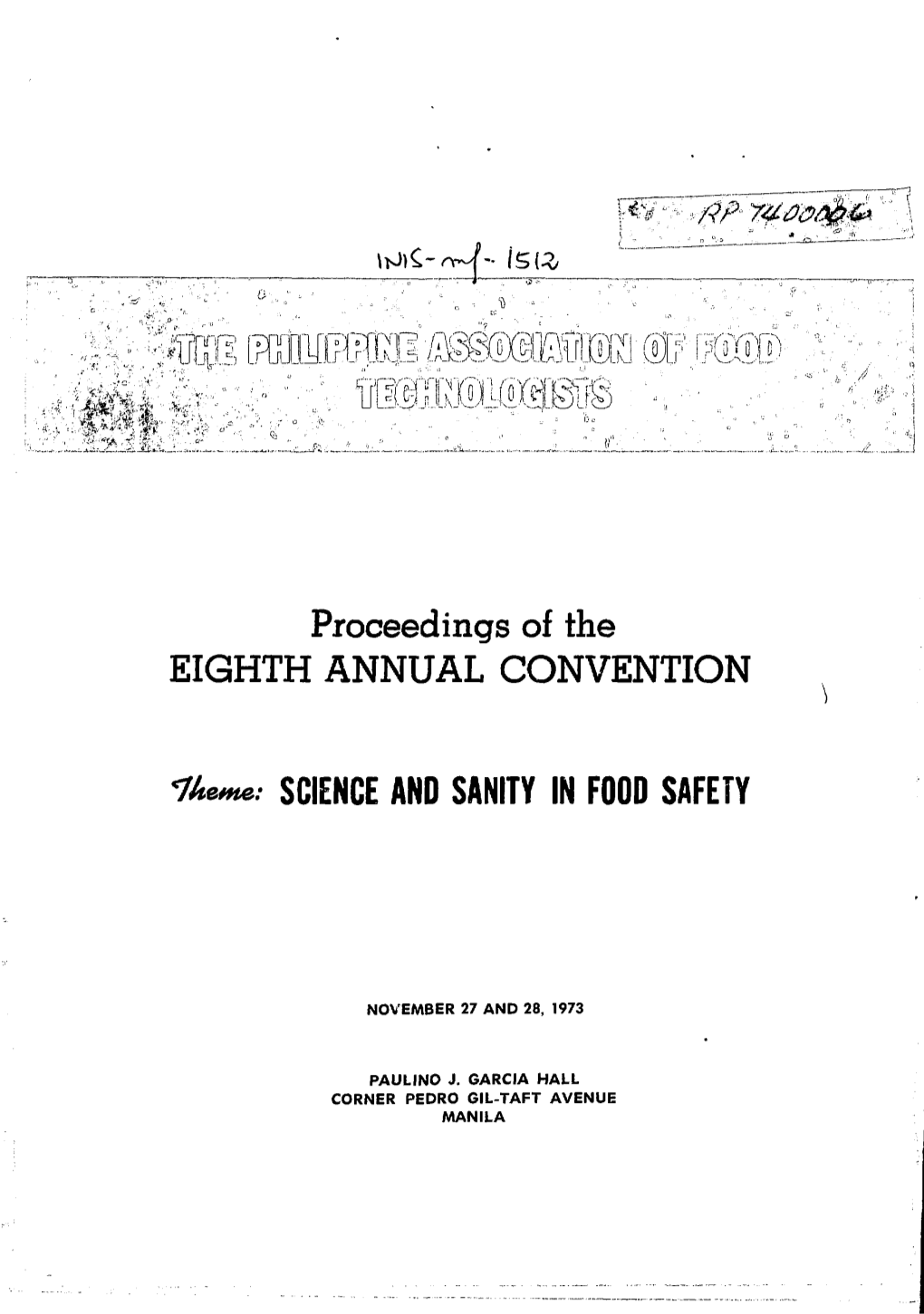 Proceedings of the EIGHTH ANNUAL CONVENTION , SCIENCE AND