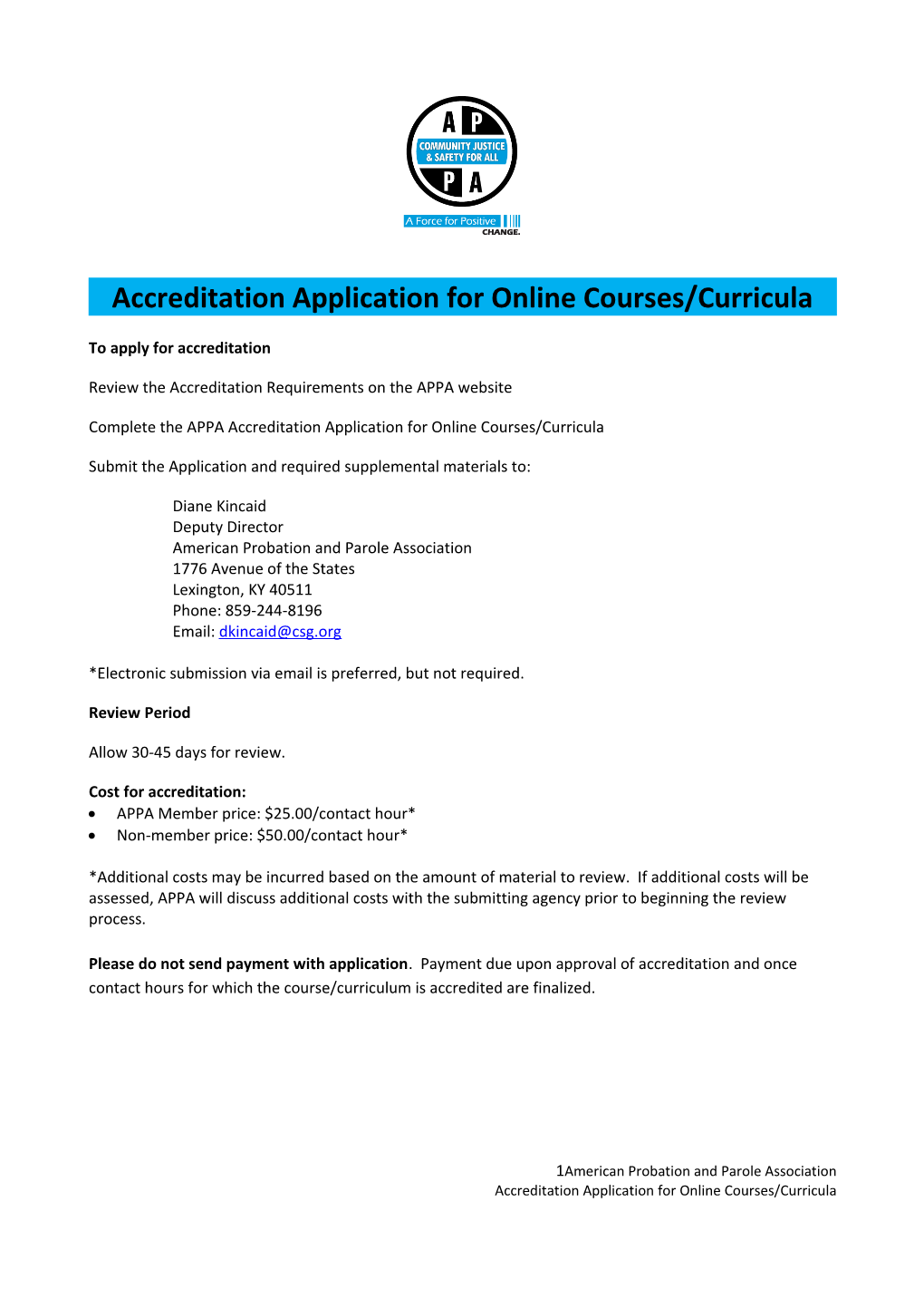 Accreditation Application for Online Courses/Curricula