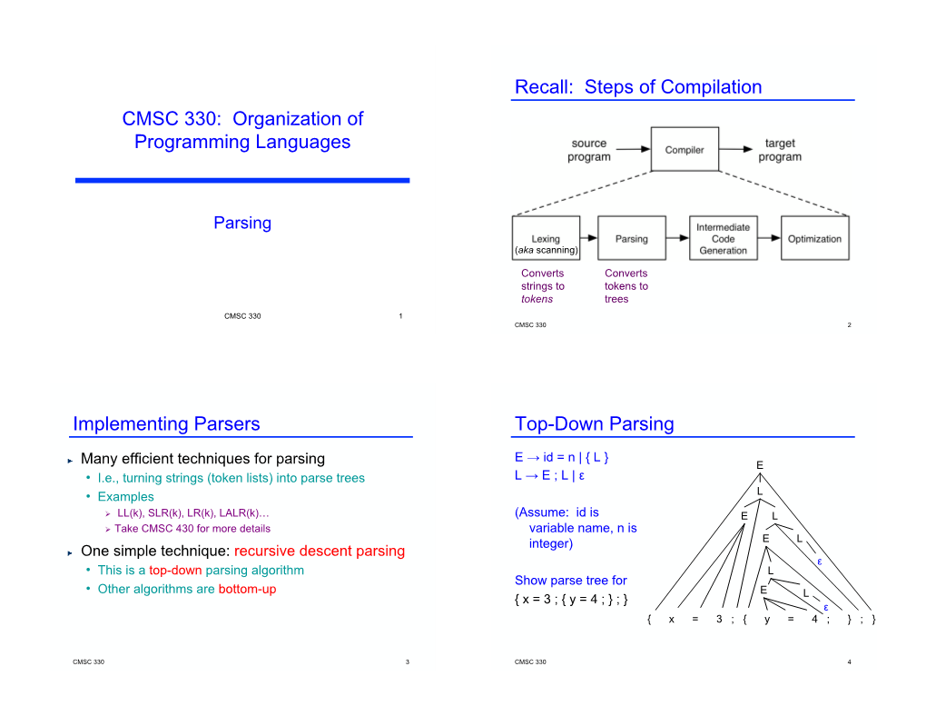 CMSC 330: Organization of Programming Languages Recall