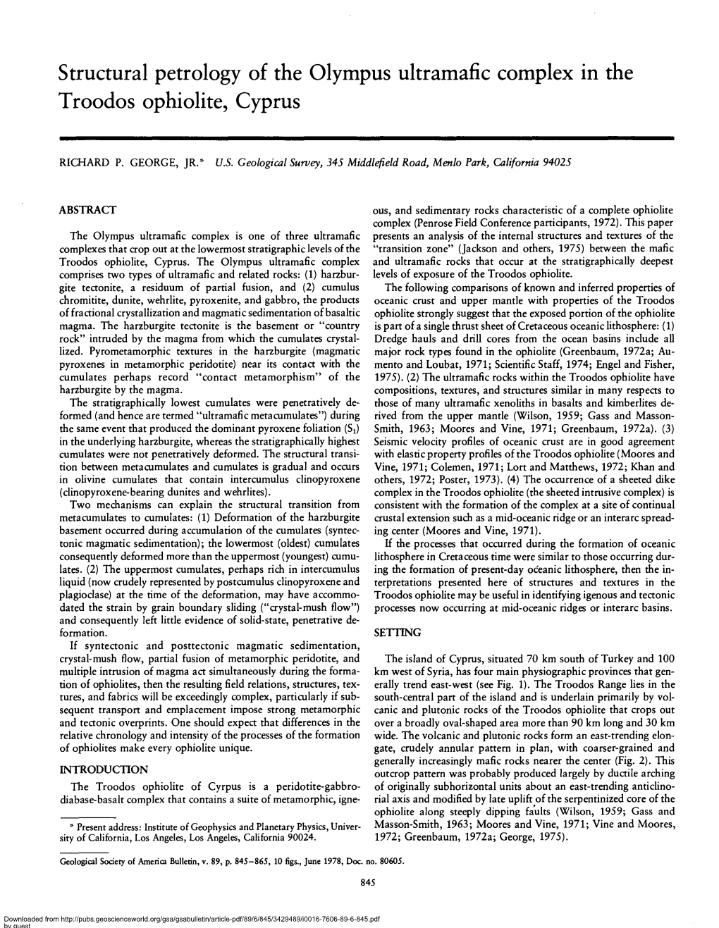 Structural Petrology of the Olympus Ultramafic Complex in the Troodos Ophiolite, Cyprus