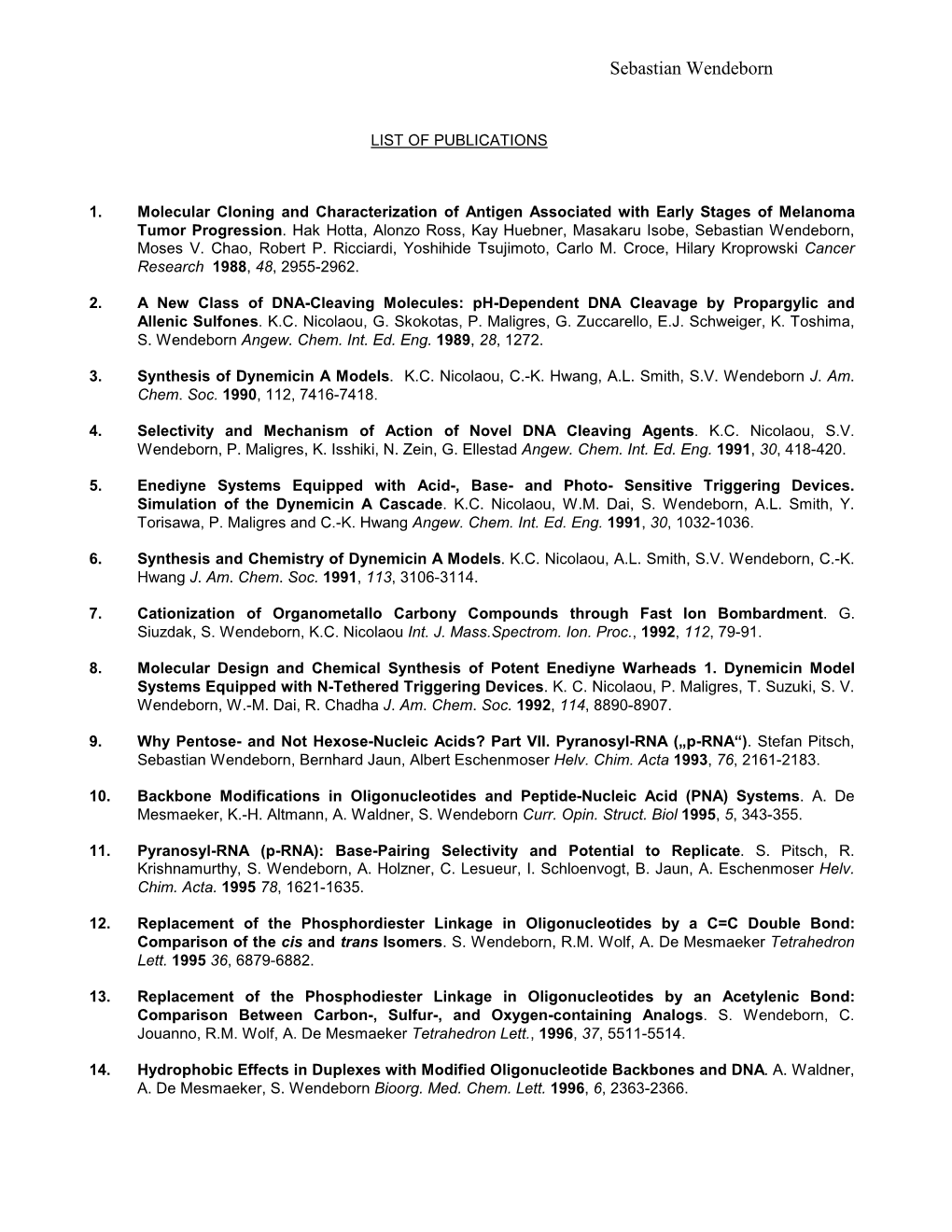 List of Publications