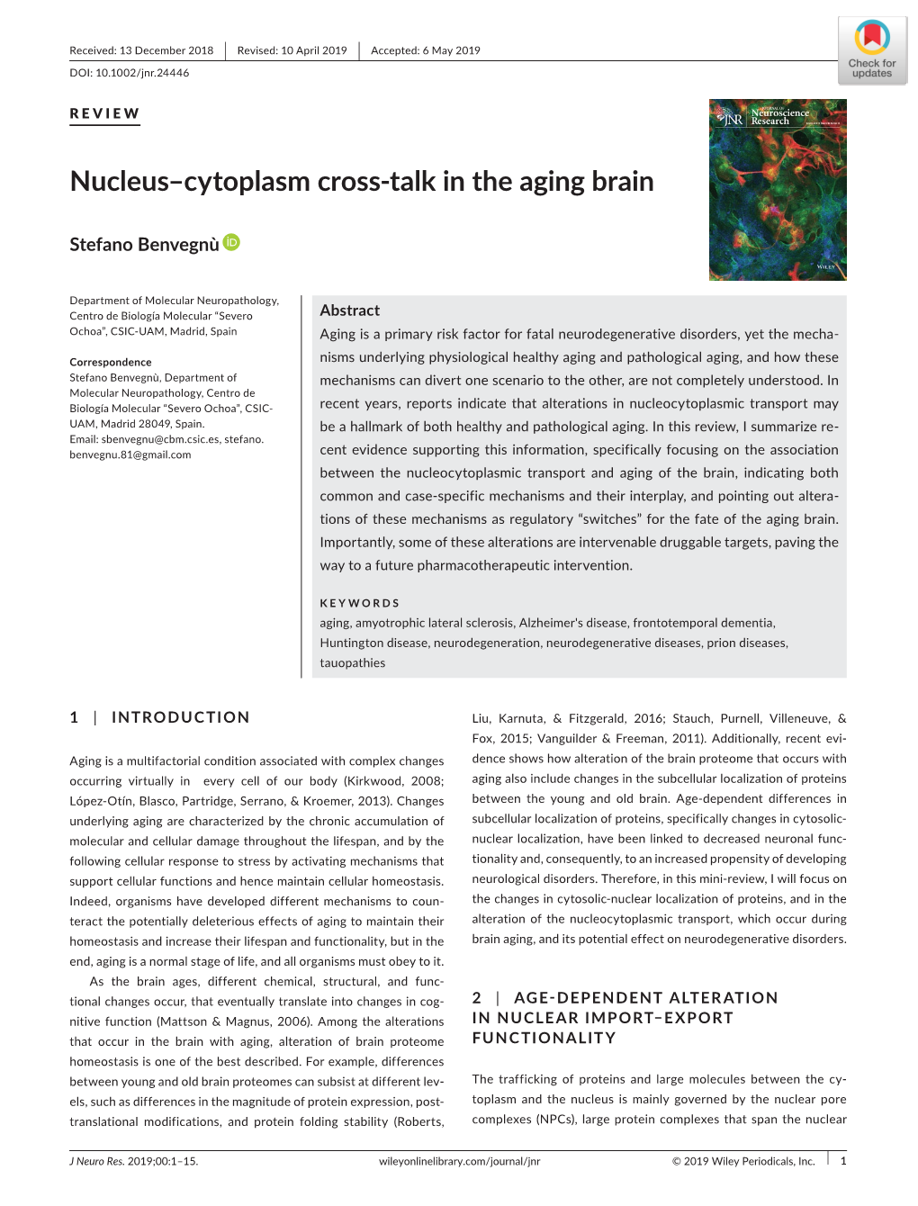 Nucleus–Cytoplasm Cross‐Talk in the Aging Brain
