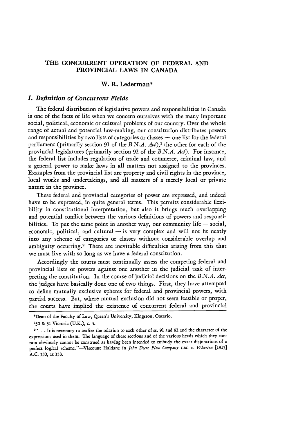 The Concurrent Operation of Federal and Provincial Laws in Canada