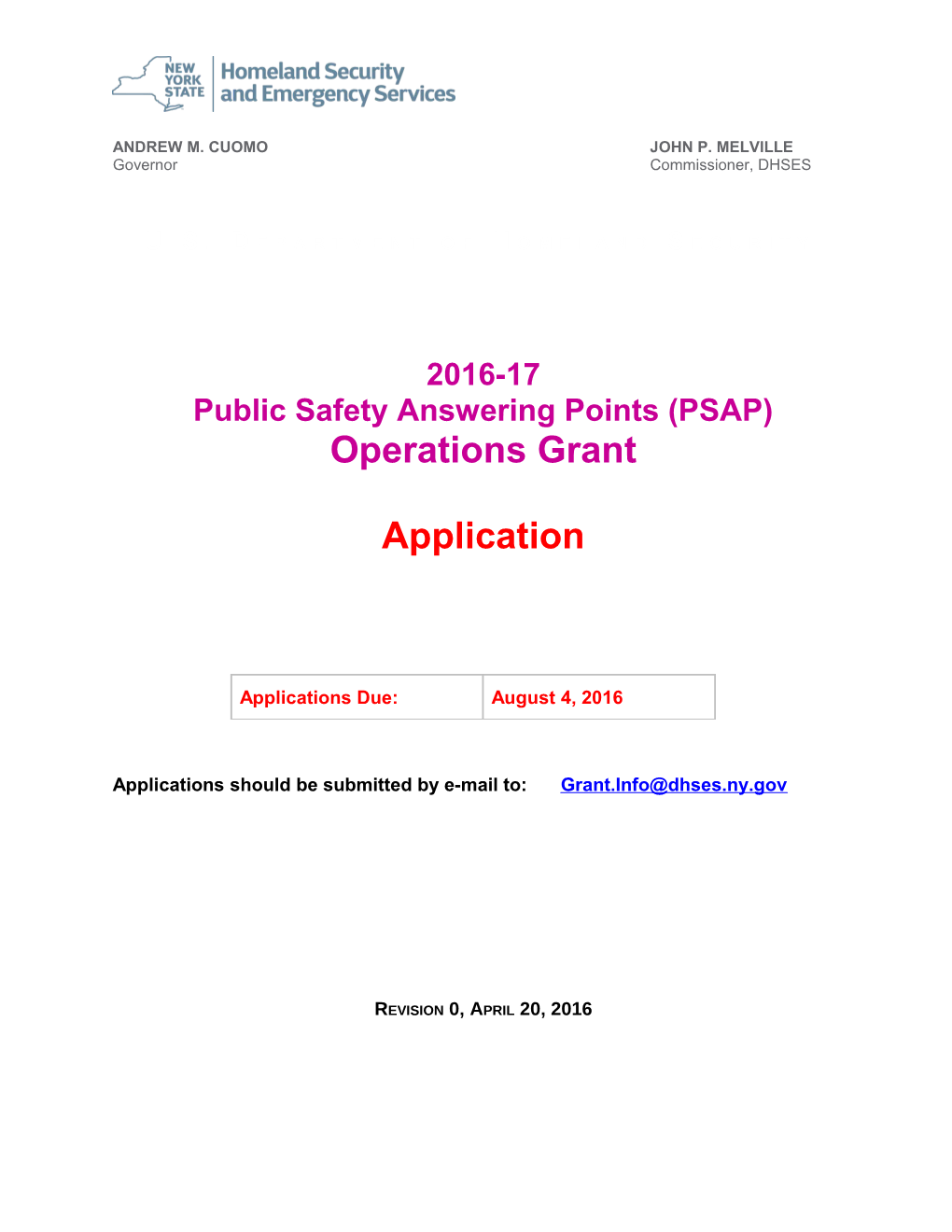 Public Safety Answering Points (PSAP) Operations Grant