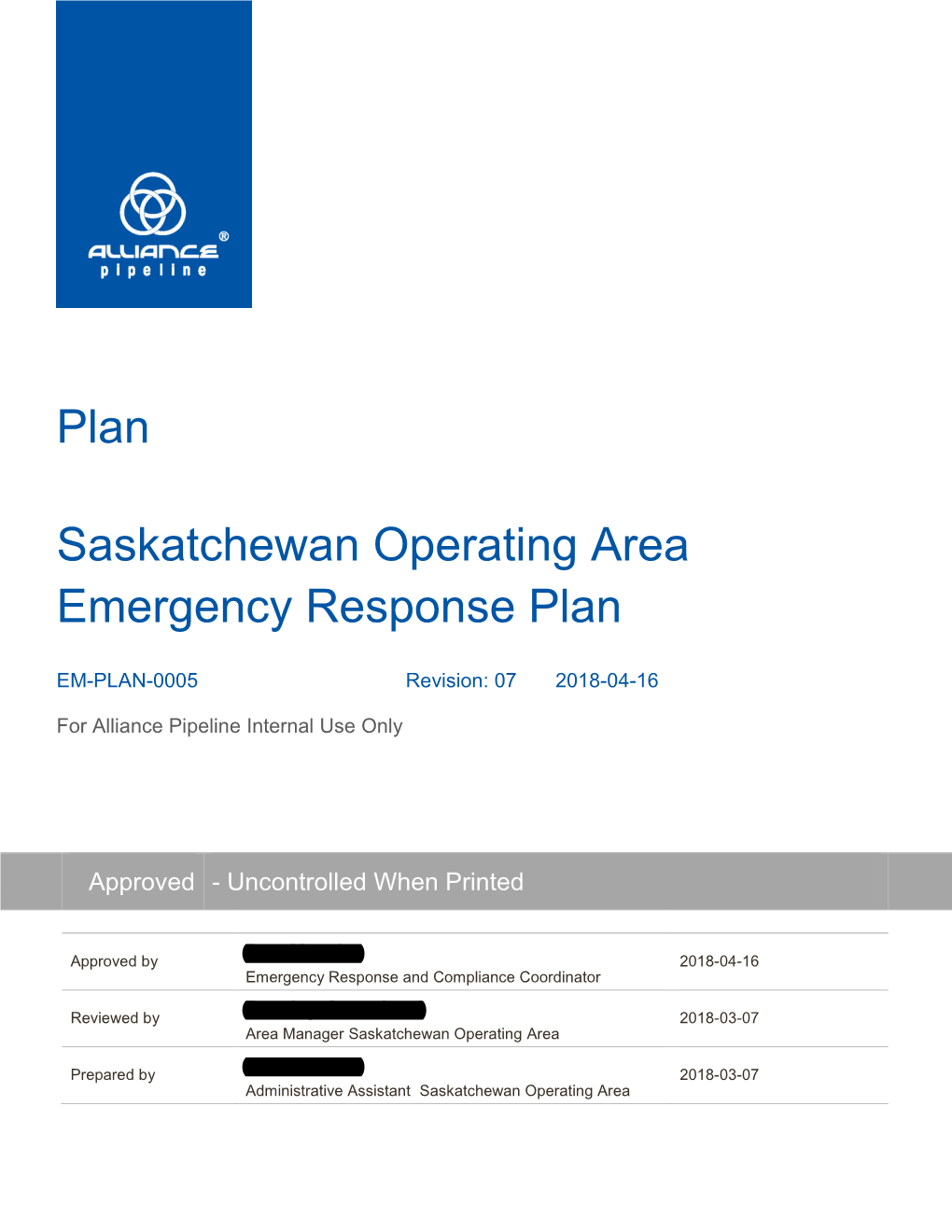 Saskatchewan Operating Area Emergency Response Plan