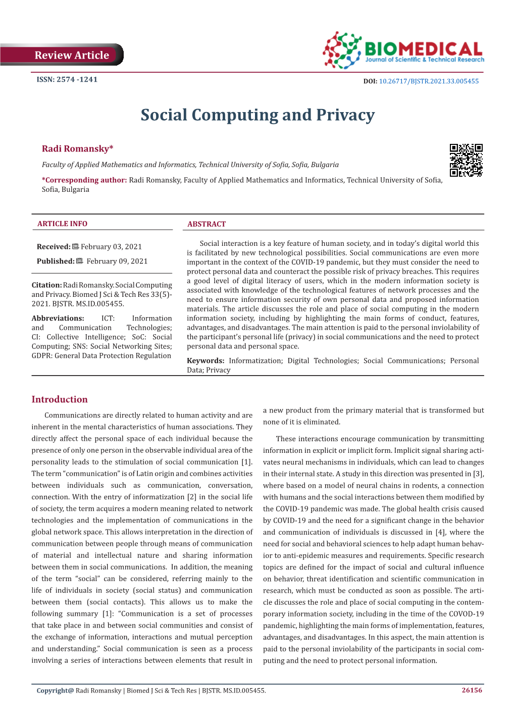 Social Computing and Privacy