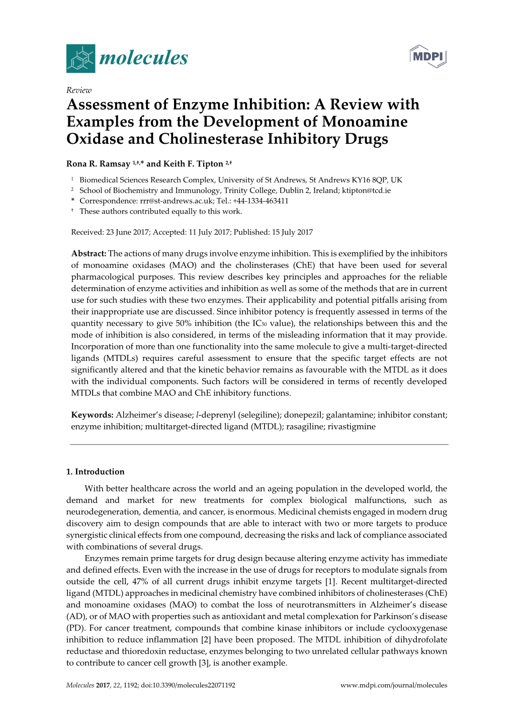 Assessment of Enzyme Inhibition: a Review with Examples from the Development of Monoamine Oxidase and Cholinesterase Inhibitory Drugs