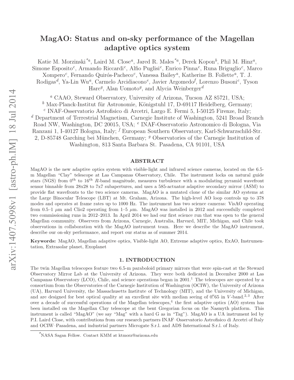 Magao: Status and On-Sky Performance of the Magellan