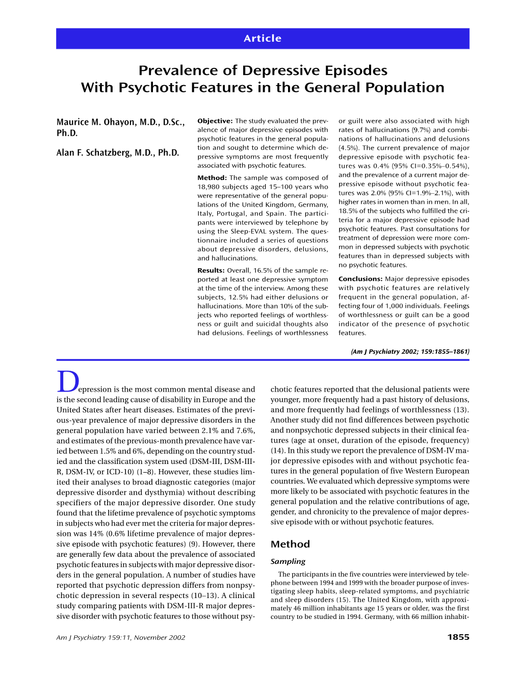 Prevalence of Depressive Episodes with Psychotic Features in the General Population