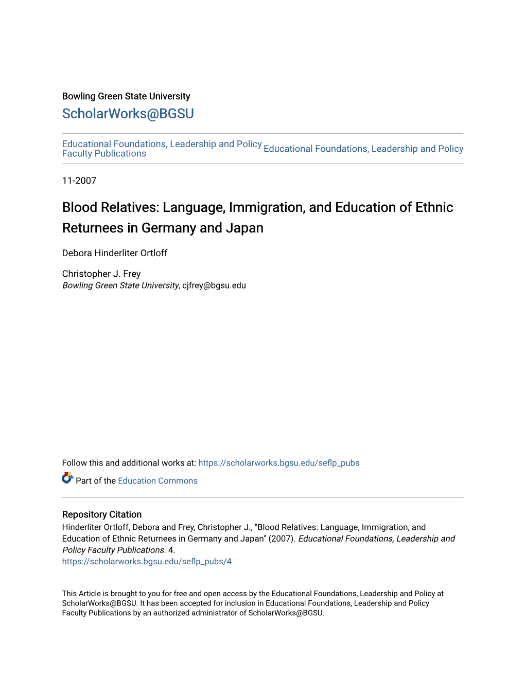 Blood Relatives: Language, Immigration, and Education of Ethnic Returnees in Germany and Japan