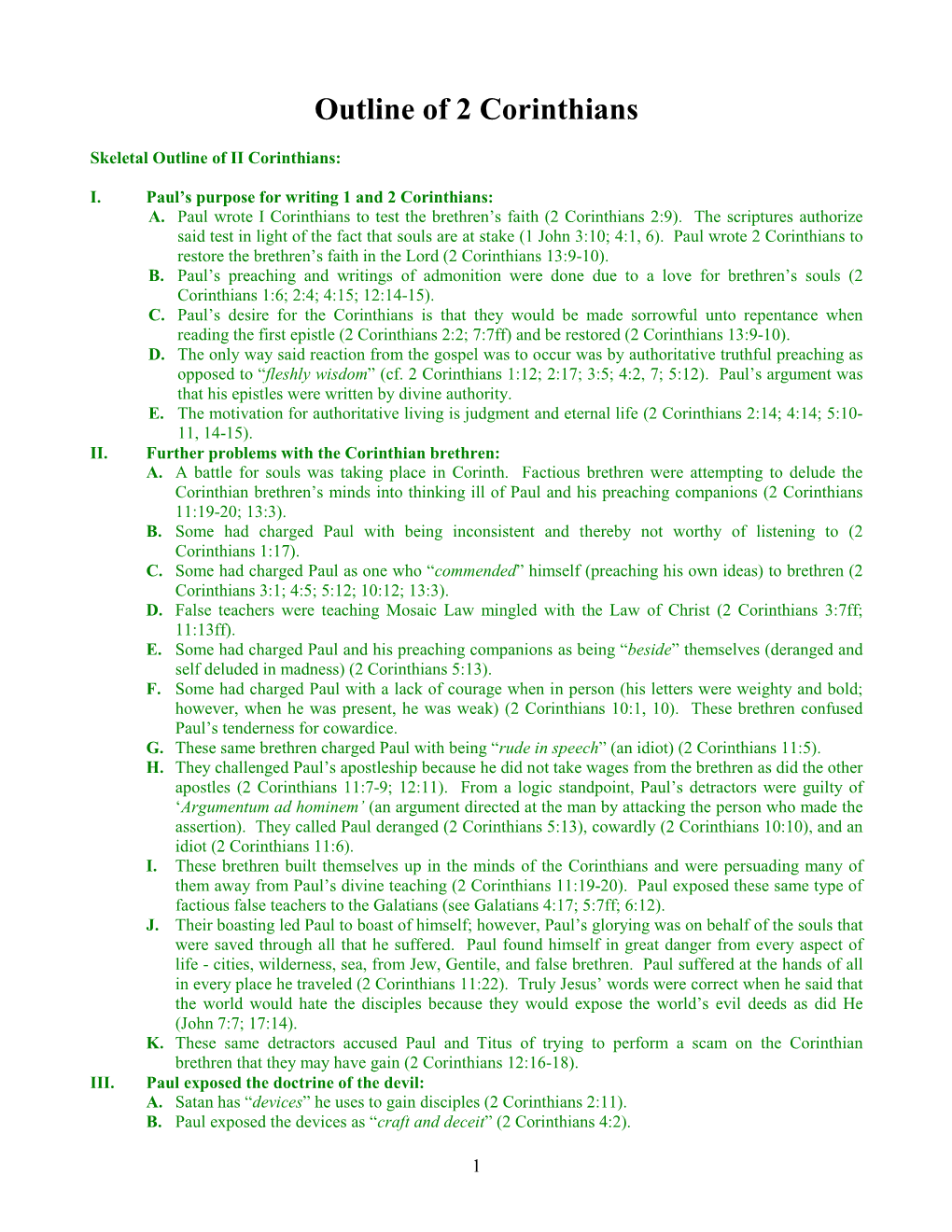 Outline of 2 Corinthians