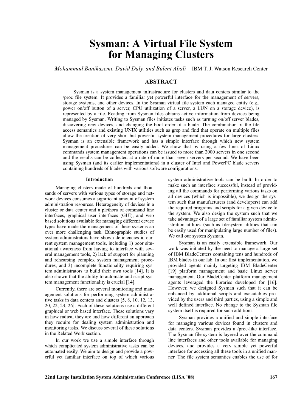 Sysman: a Virtual File System for Managing Clusters