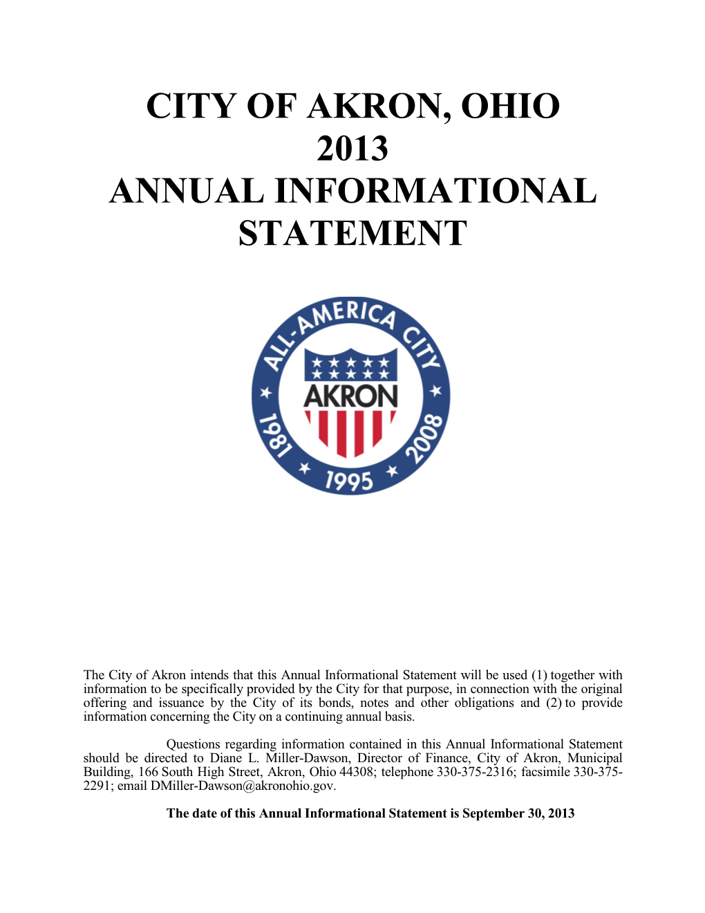 City of Akron, Ohio 2013 Annual Informational Statement