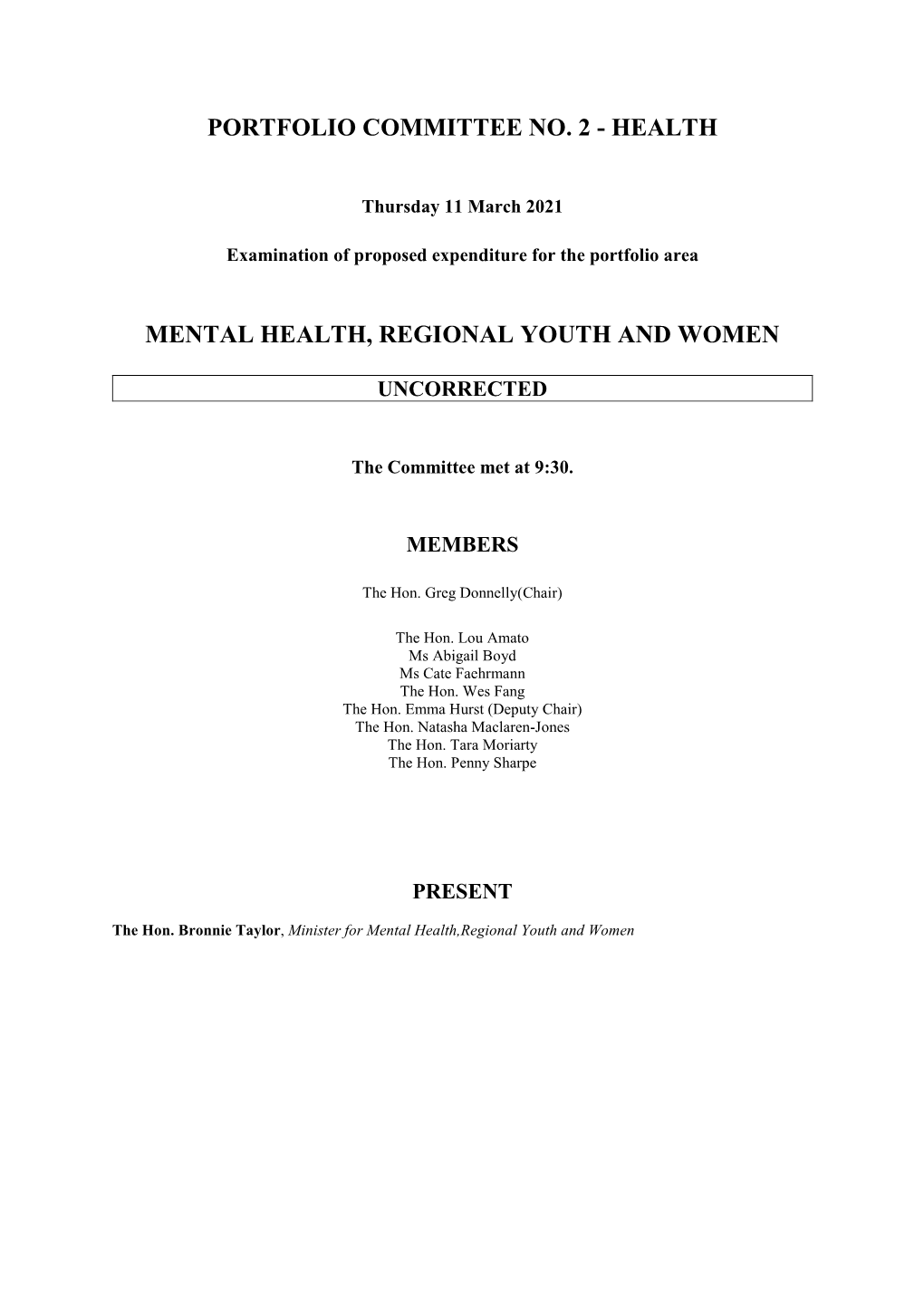 Mental Health, Regional Youth and Women