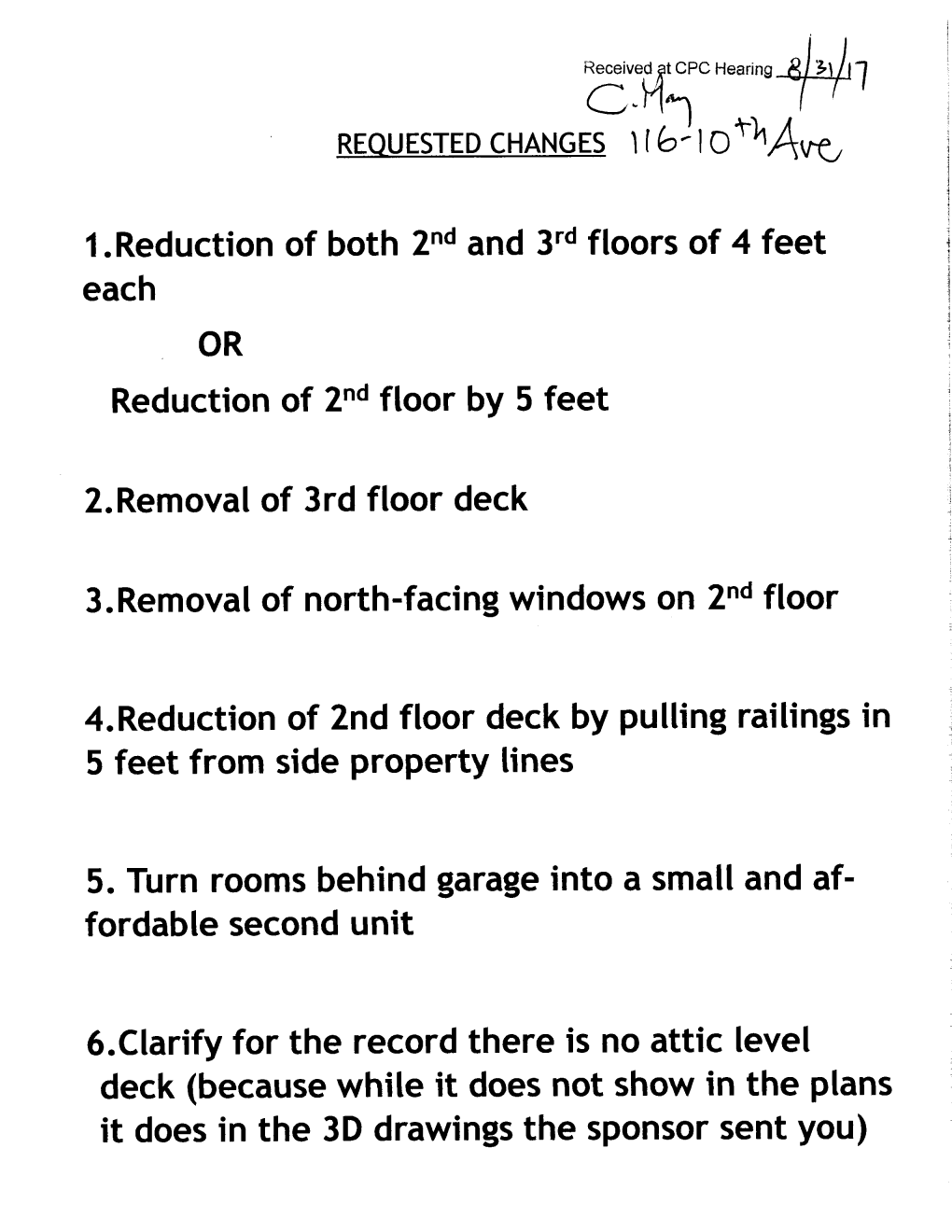 1. Reduction of Both 2"D and 3~D Floors of 4 Feet Each