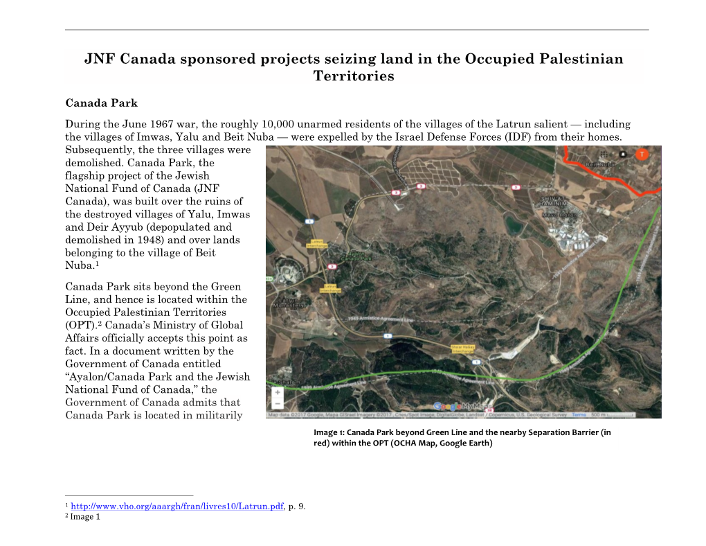 JNF Canada Sponsored Projects Seizing Land in the Occupied Palestinian Territories