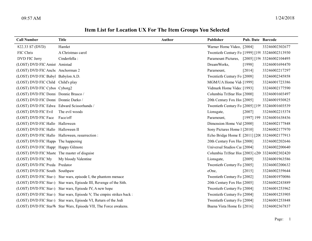 Item List for Location UX for the Item Groups You Selected