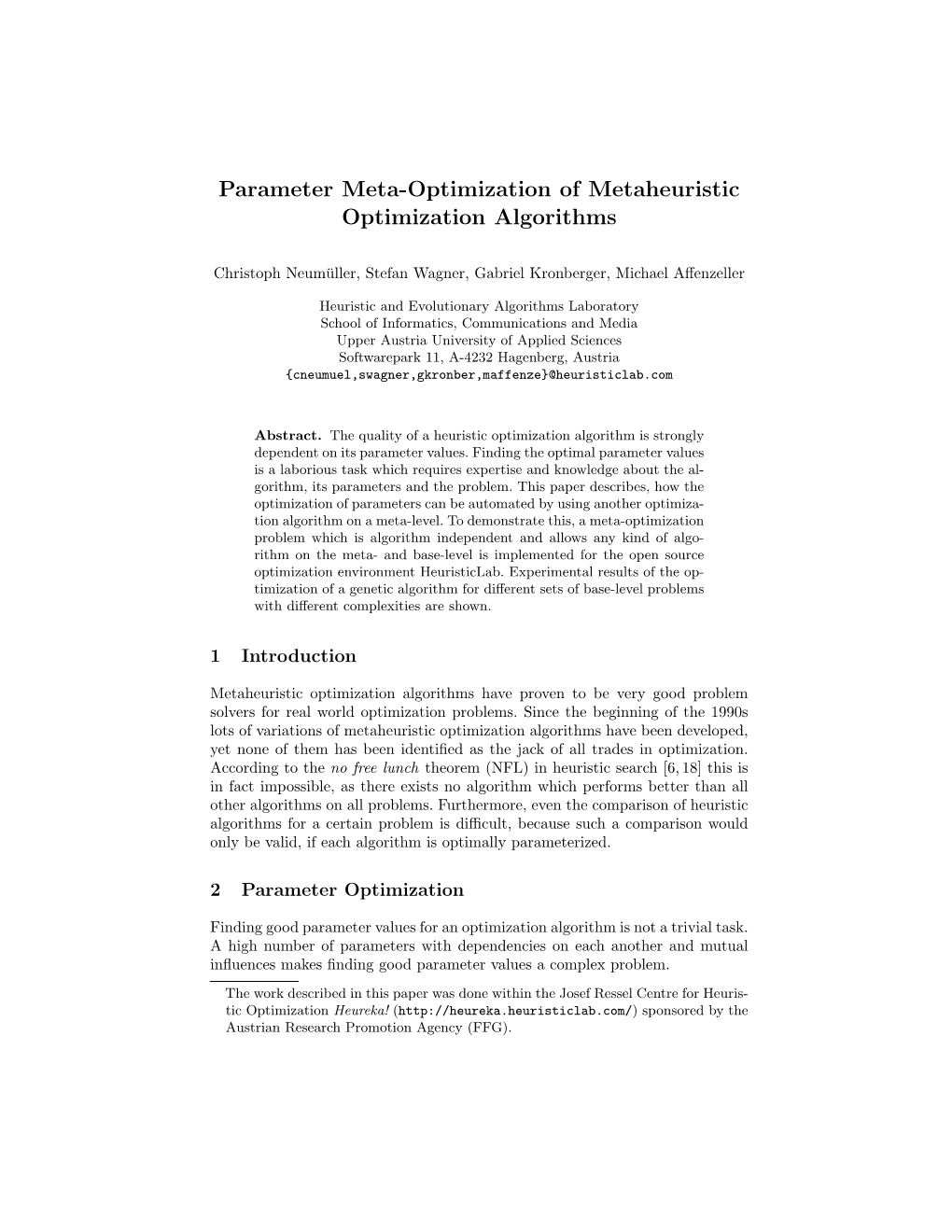 Parameter Meta-Optimization of Metaheuristic Optimization Algorithms