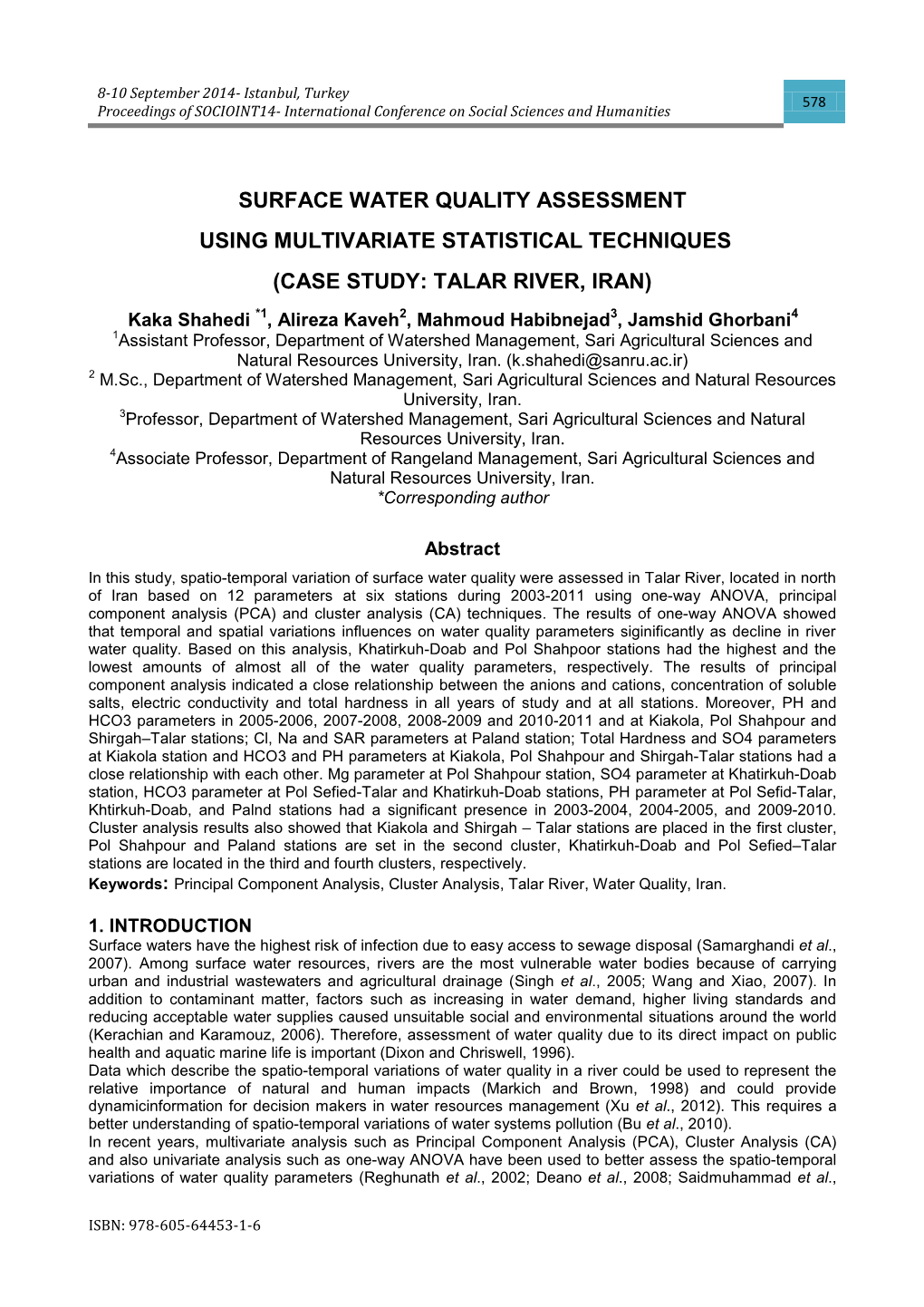 Surface Water Quality Assessment Using Multivariate