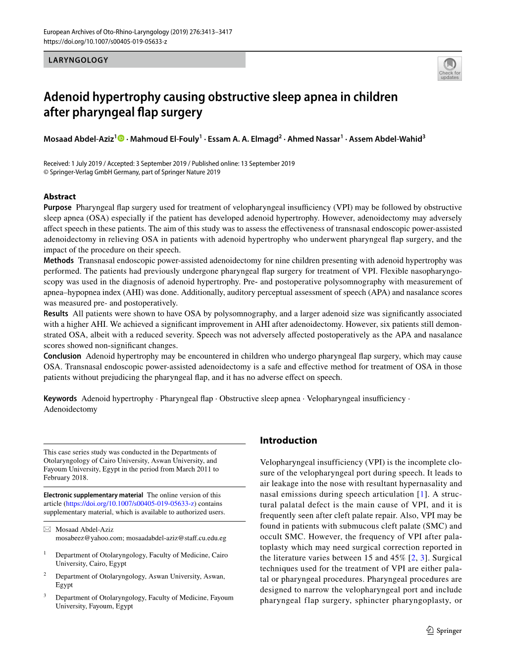 Adenoid Hypertrophy Causing Obstructive Sleep Apnea in Children After Pharyngeal Fap Surgery