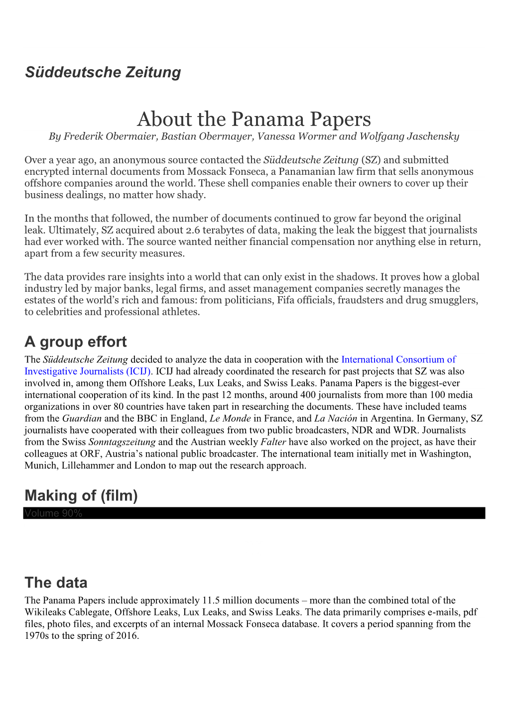 About the Panama Papers by Frederik Obermaier, Bastian Obermayer, Vanessa Wormer and Wolfgang Jaschensky