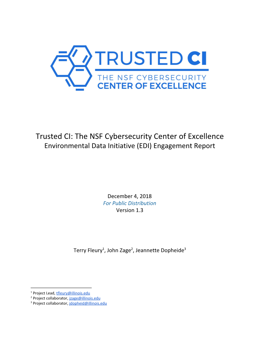 Trusted CI: the NSF Cybersecurity Center of Excellence Environmental Data Initiative (EDI) Engagement Report