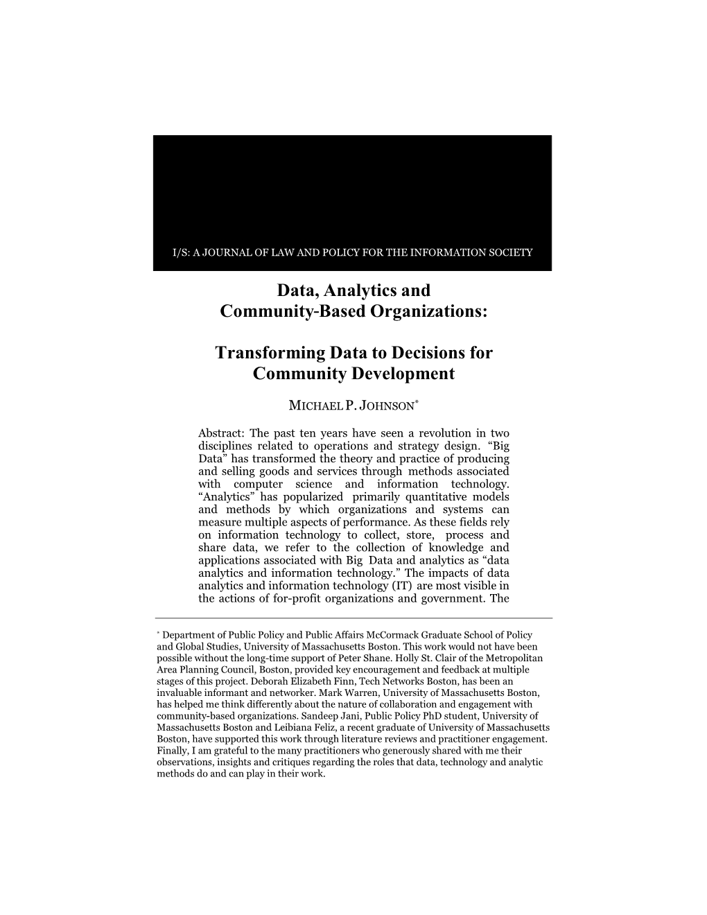 Data, Analytics and Community&gt;Based Organizations