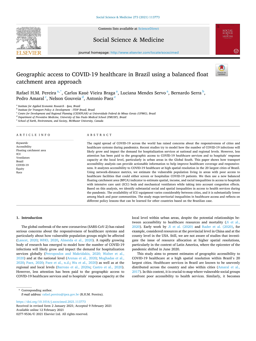 Geographic Access to COVID-19 Healthcare in Brazil Using a Balanced Float Catchment Area Approach