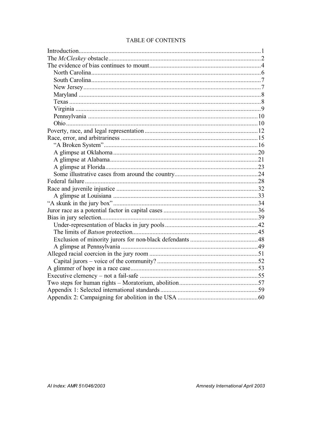 AI Index: AMR 51/046/2003 Amnesty International April 2003