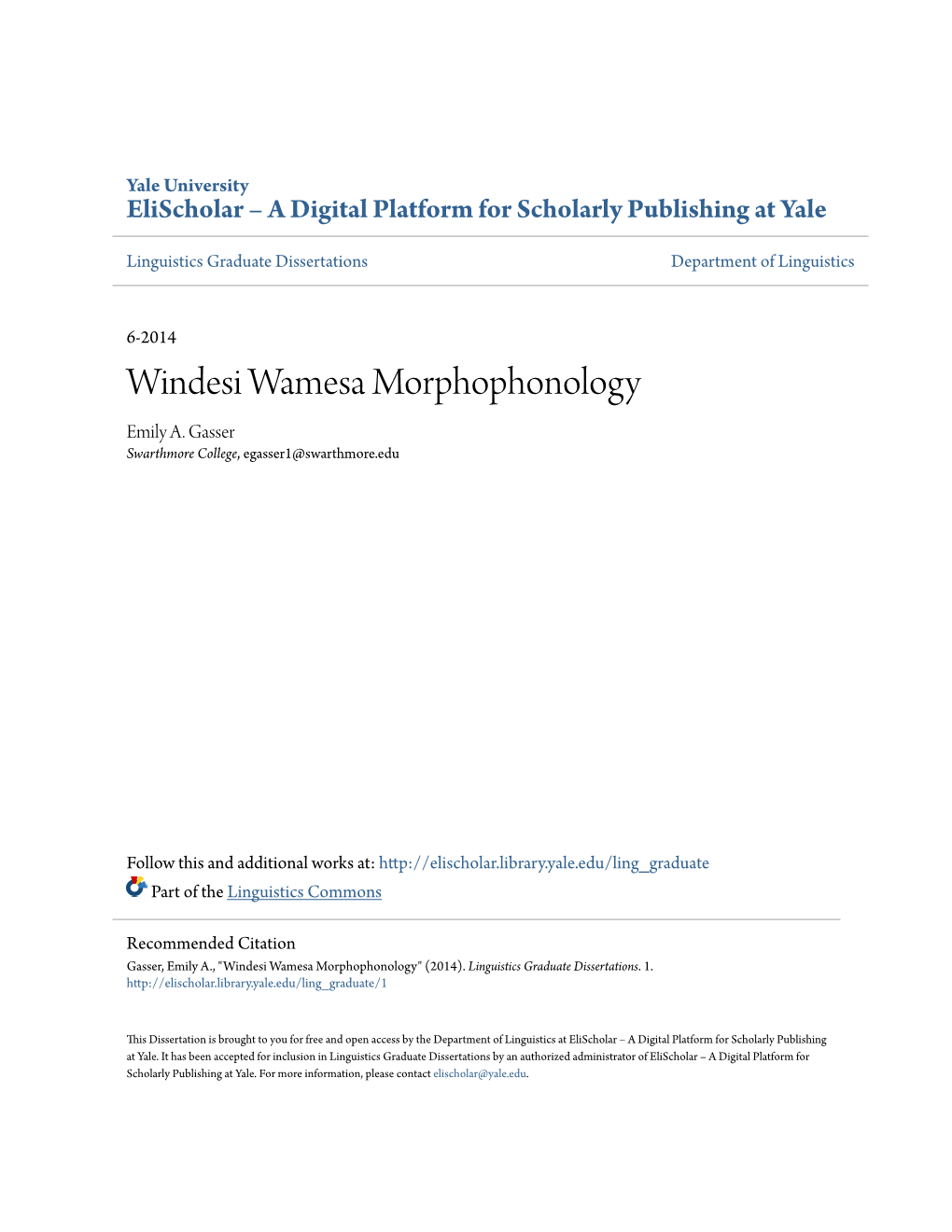 Windesi Wamesa Morphophonology Emily A