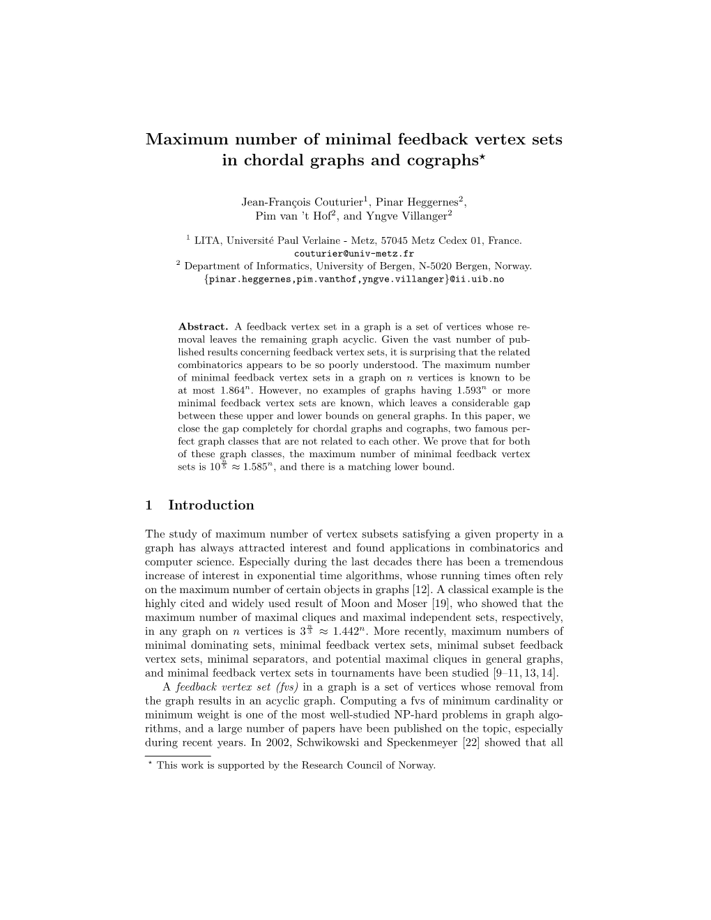 Maximum Number of Minimal Feedback Vertex Sets in Chordal Graphs and Cographs⋆