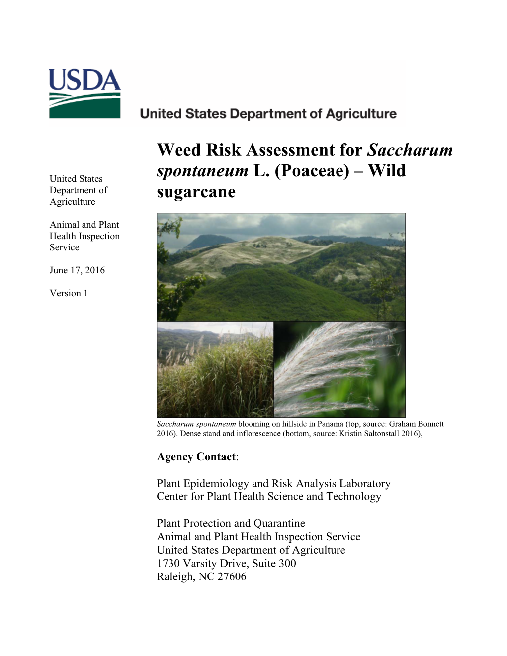 Weed Risk Assessment for Saccharum Spontaneum L. (Poaceae)