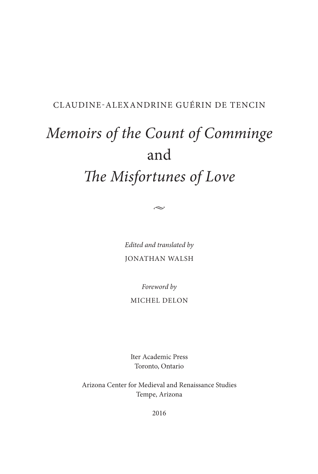 Memoirs of the Count of Comminge and the Misfortunes of Love