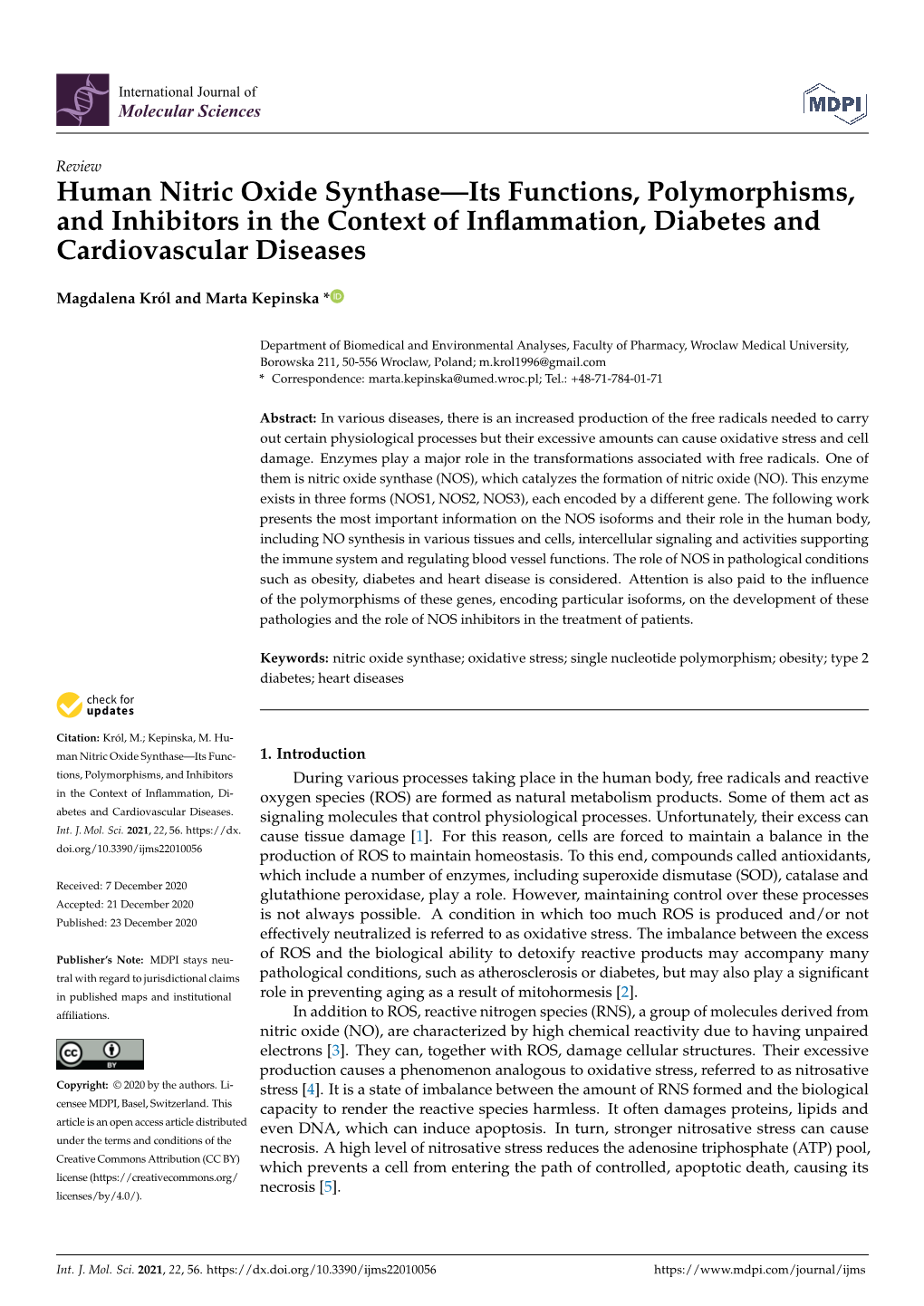 Human Nitric Oxide Synthase—Its Functions, Polymorphisms, and Inhibitors in the Context of Inﬂammation, Diabetes and Cardiovascular Diseases