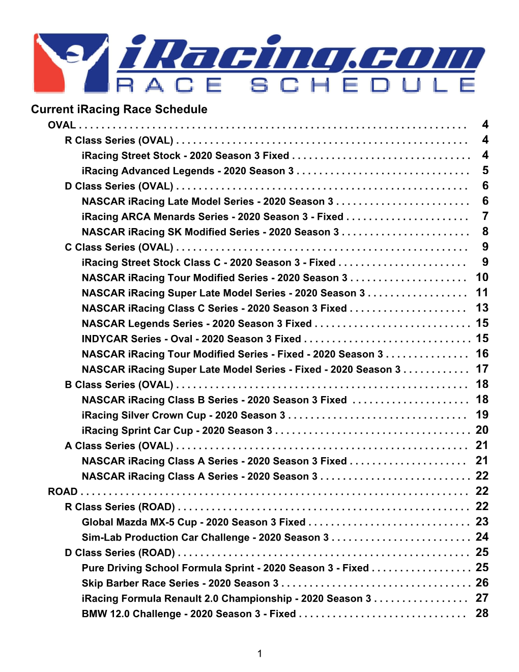 Season 3 2020 Schedule