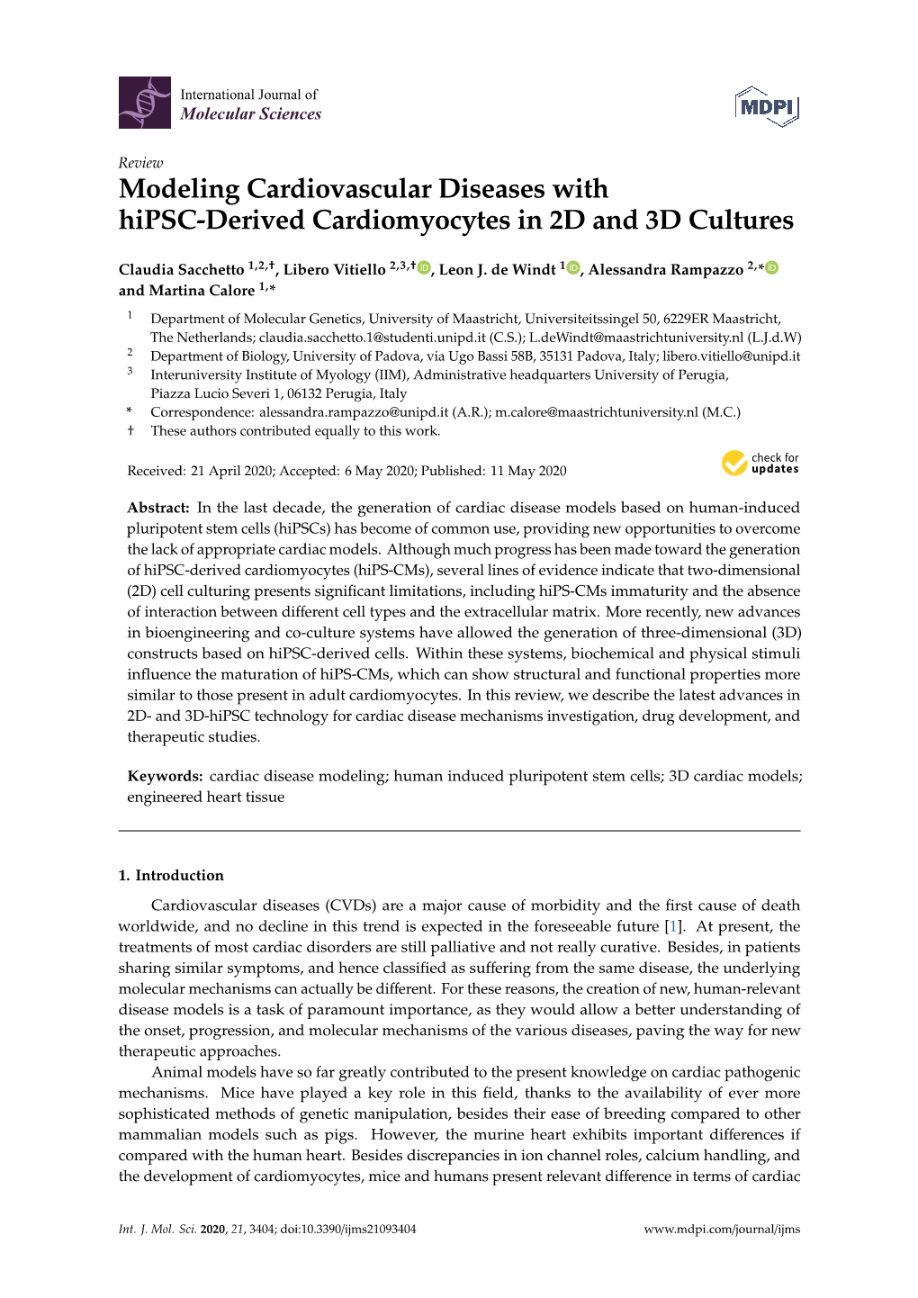 Modeling Cardiovascular Diseases with Hipsc-Derived Cardiomyocytes in 2D and 3D Cultures