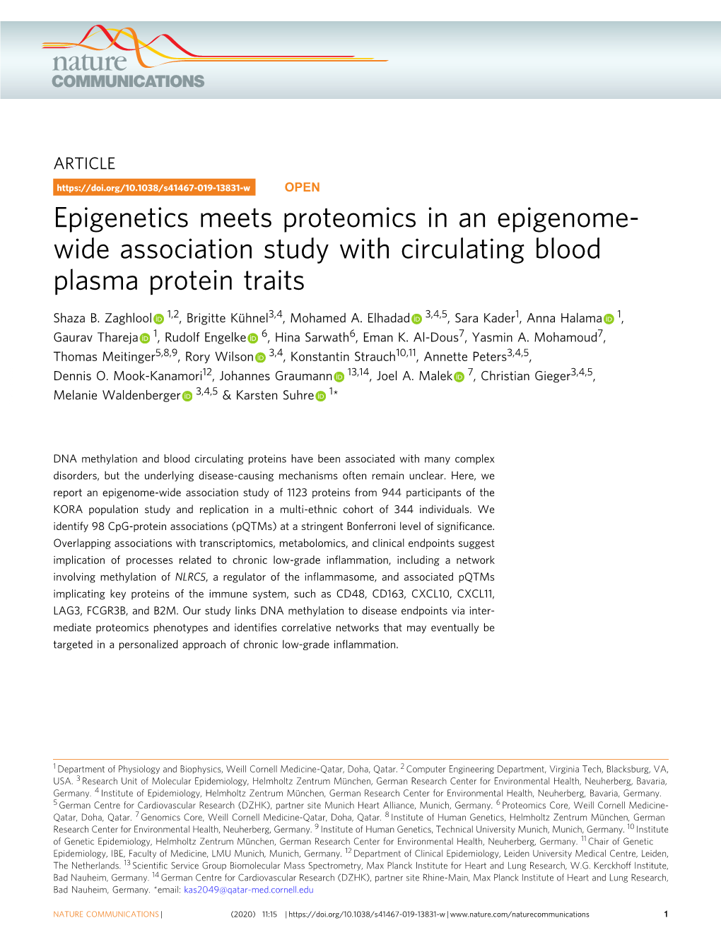 Epigenetics Meets Proteomics in an Epigenome-Wide Association Study