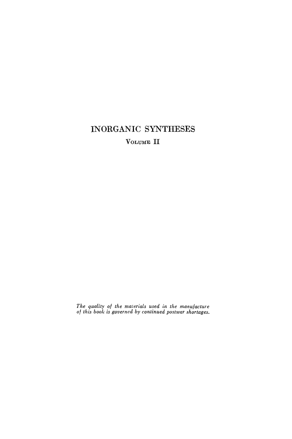 Inorganic Syntheses Volumei1