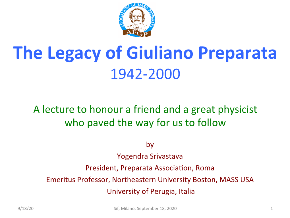 The Legacy of Giuliano Preparata 1942-2000