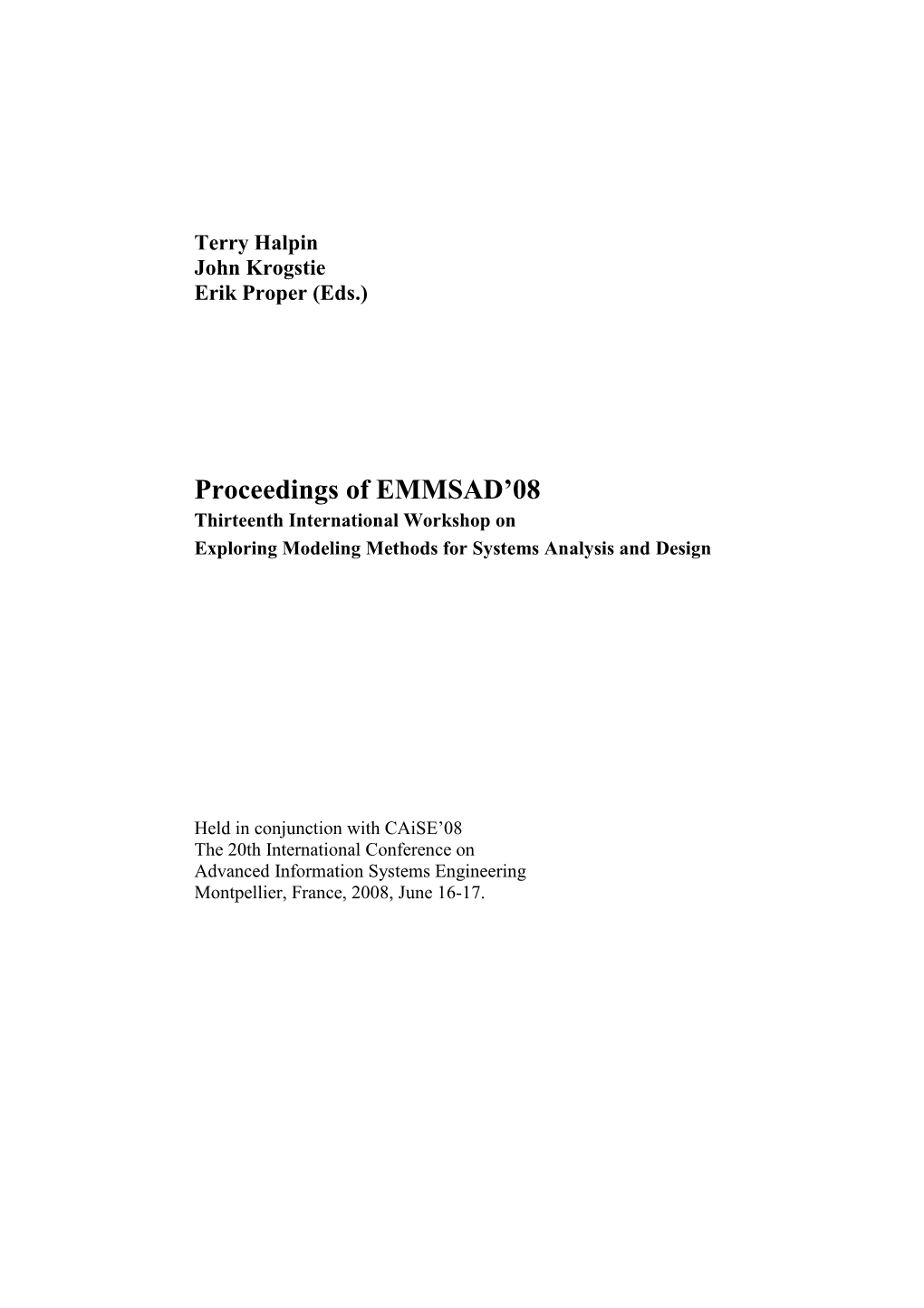 Proceedings of EMMSAD'08