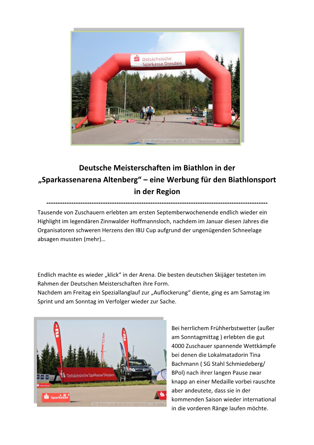 Deutsche Meisterschaften Im Biathlon in Der „Sparkassenarena Altenberg